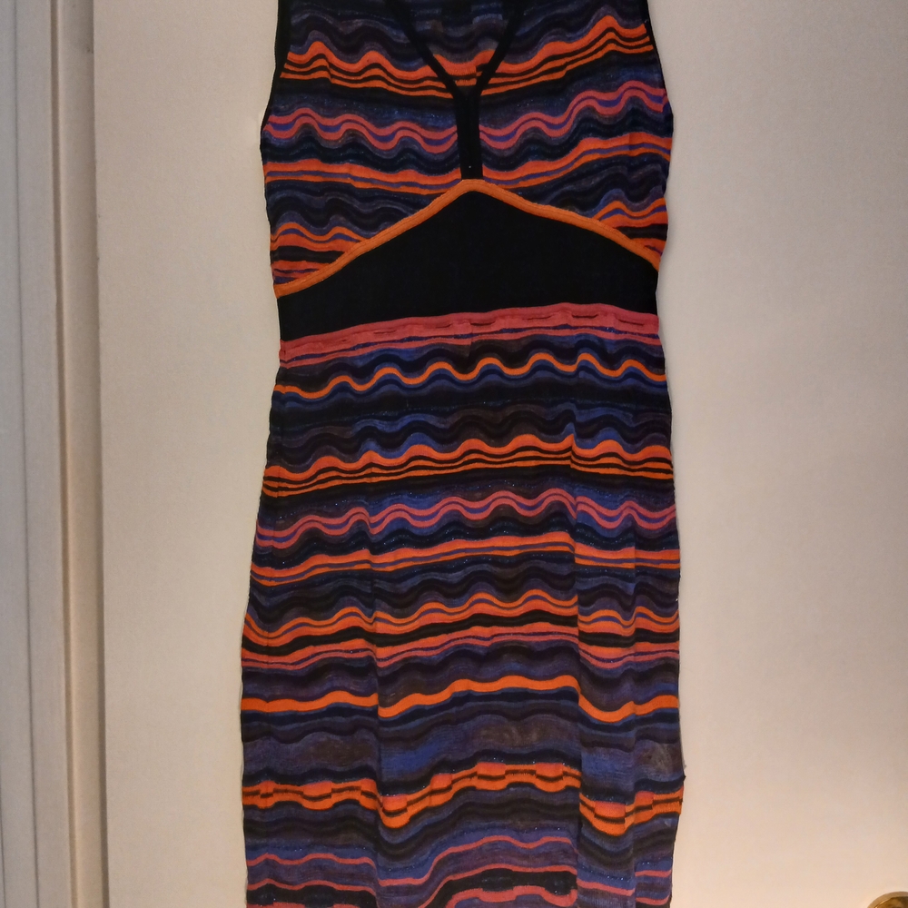 M by Missoni Vibrant Wave Midi Dress - Black, Orange, Pink, Blue.